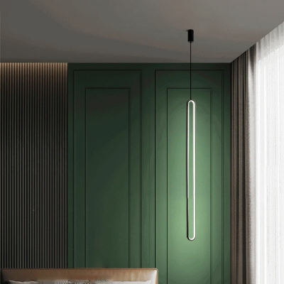 Modern Style LED Pendant Light Metal Acrylic Oval Hanging Light for Bedside