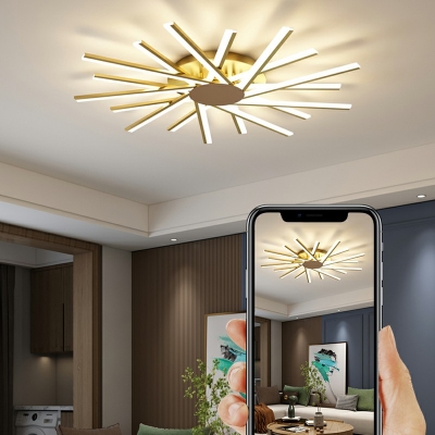 Modern Style Linear Semi Flush Mount Light Metal 18 Light Ceiling Light for Living Room