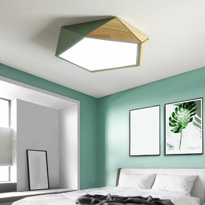 Modern Style Macaron Geometric Shaped Flush Mount Light Wood 1 Light Ceiling Light for Living Room