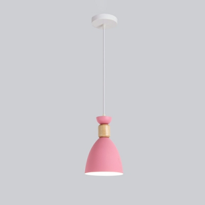 Nordic Style Macaron Hanging Light Goblet Shaped Metal Wood Pendant Light for Coffee Shop