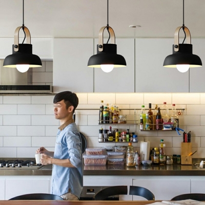 Nordic Style Macaron Hanging Light Wood Handle Metal Pendant Light for Bar Coffee Shop