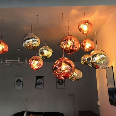 Single-Bulb Glass Suspension Light Nordic Round Hanging Lamp Fixture for Dining Room Restaurant