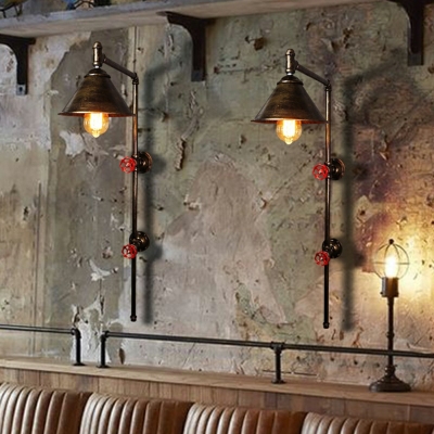 Vintage Style Industrial Pipe Wall Sconce in Bronze Finish 1 Head Metal Wall Mounted Lighting for Pathway Restaurant