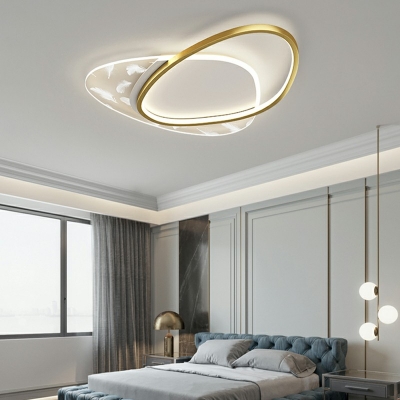 White Light Thin Egg Shape Flushmount Modernism Acrylic LED Ceiling Lamp with Feather Pattern
