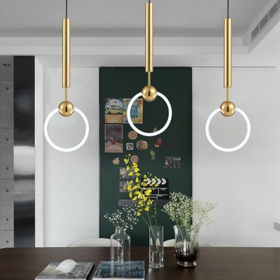 1 Light Ring Suspended Lighting Fixture Contemporary Hanging Lamps in Gold