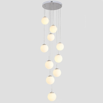 10 Light Modern Multi Light Pendant Minimalism Silver Ceiling Light Fixtures for Spiral Staircase