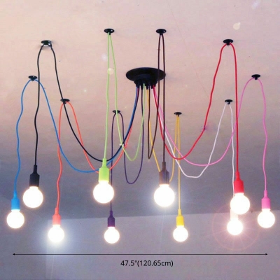 10-Light Spider Industrial Ceiling Lights Antique Pendant Light Fixtures with Multicolor