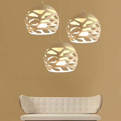 3 Lights Dome Cluster Pendant Light Contemporary White Iron Hanging Lamp for Bedroom