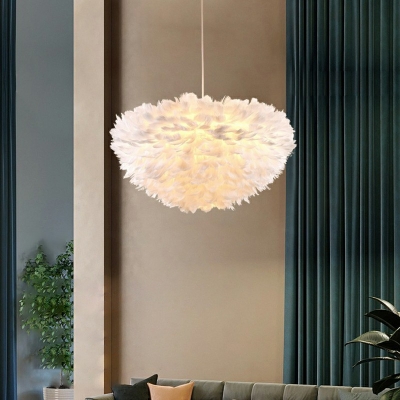 Ball Shape Pendant Light Contemporary Feather 4-Bulb Decorative Hanging Light for Children Room
