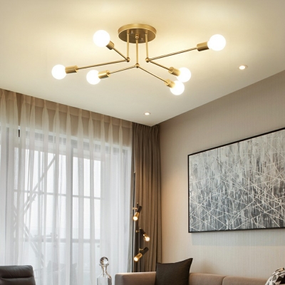 Bedroom Semi Flush Ceiling Light Postmodern Metal 6-Bulb Flush Chandelier