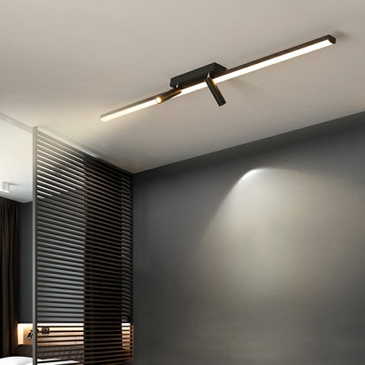 Black Linear Flushmount Lighting Minimalism Iron Led Flush Ceiling Light with Spotlight