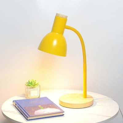 Contemporary 1 Bulb Dome Shade Reading Light with Wooden Base Night Table Lamp for Study