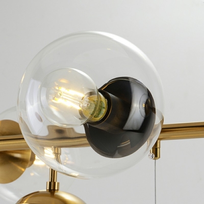Contemporary Island Light Spherical Glass 6-Bulb Pendant Lighting Fixture with Gold Finish