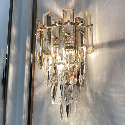 Crystal Wall Sconce Light 2 Lights Postmodern Wall Lighting Fixture Tiered for Living Room