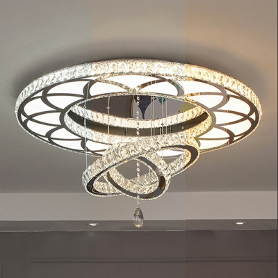 Double Layered Flush Mount Light Creative Stainless Steel and Crystal Shade LED Light, 20