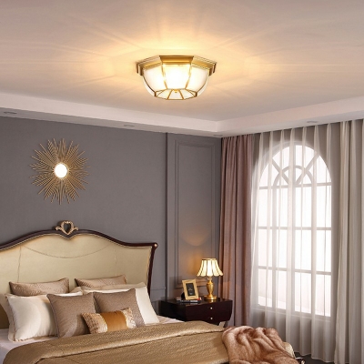 Elegant Style Hexagon Flush Light in Gold Frosted Glass Ceiling Light for Living Room