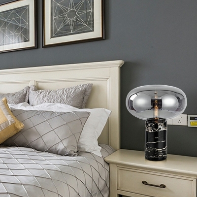 Glass Oblong Table Light Modern 1 Bulb Nightstand Lamp with Black Tube Marble Base