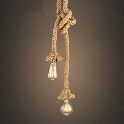Industrial Multi Light Pendant Natural Rope 2 Light Hanging Lamp
