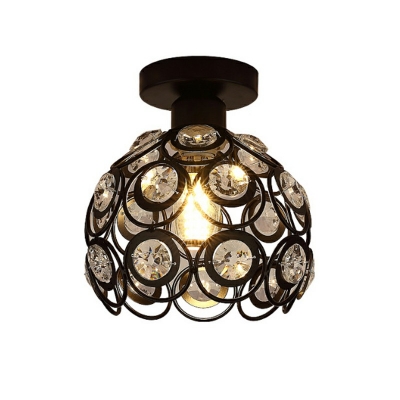 Industrial Style Cage Shaped Semi Flush Mount Light Metal 1 Light Ceiling Light for Hallway
