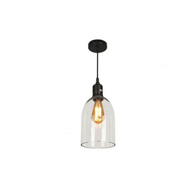 Industrial Style Single-Bulb Transparent Glass Pendant Light Bell Shape Hanging Light for Indoor Room