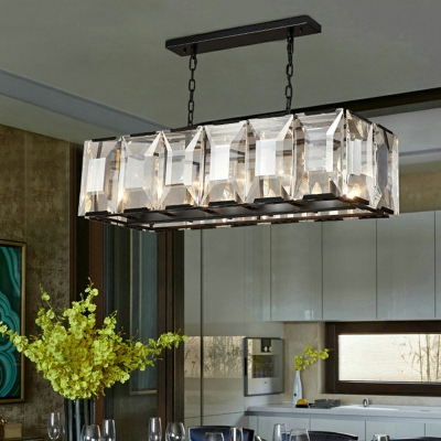 Large Lantern Industrial LED Pendant with Rectangle Iron Outshape 8 Lights 34 Inchs Length