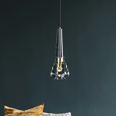 Modern Clear Hanging Lamp 1-Light Suspension Lighting Fixture with Crystal