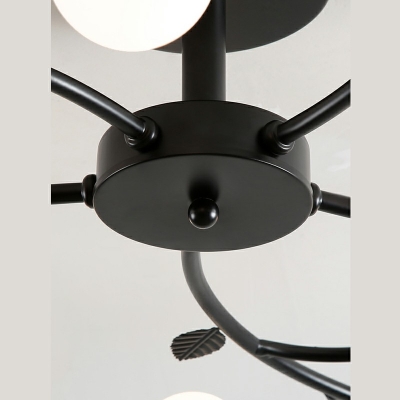 Modern Globe Flush Mount Ceiling Lighting Fixture Glass with Curved Arm Flushmount Light in Black