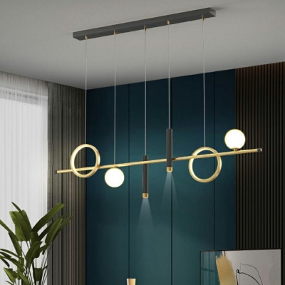 Modern Metal LED Island Light Linear and Ring Chandelier Lighting Geometric Lines Fixture for Dining Room