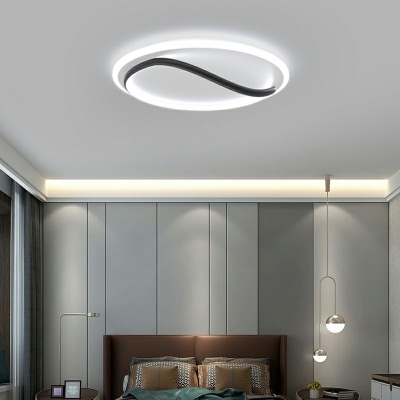 Modern Round Acrylic Flush Mount Light Black LED Ceiling Lamp Fixture for Sleeping Room