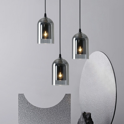 Modern Simple Style Adjustable Pendant Light 3-Bulb with Double Layer Glass Shade Pendant for Kitchen