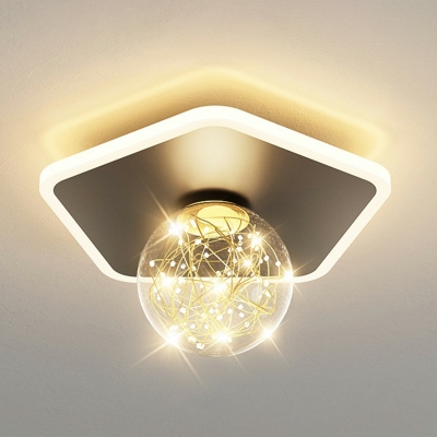 Modern Style Gypsophila Globe Shade Flush Mount Light Metal 2 Light Ceiling Light for Aisle