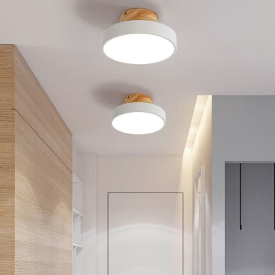 Modern Style Macaron Round Shaped Semi Flush Mount Light Metal 1 Light Ceiling Light for Living Room