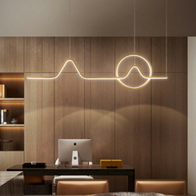 Modern Style Simple Linear Island Pendant Metal 2 Light Island Light for Restaurant