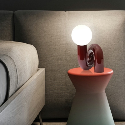 Modernist Single Bulb Nightstand Lamp Red Task Lighting with Milk Glass Shade