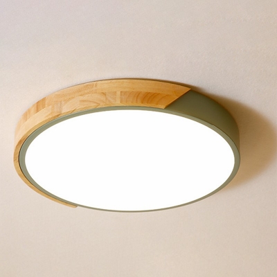 Nordic Style Macaron Wood Ceiling Light Acrylic Round Flush Mount Light for Children's Room