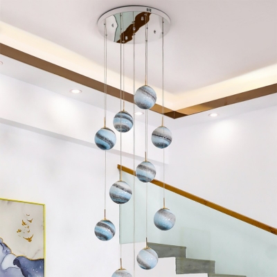 Postmodern Planet Multiple Lamp Pendant Glass 12-Bulb Staircase Ceiling Light