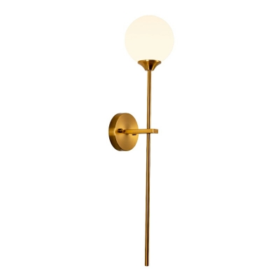 Postmodern Style Ball Sconce Light Ivory Glass 1-Light Living Room Wall Mount Lamp with Rod Arm