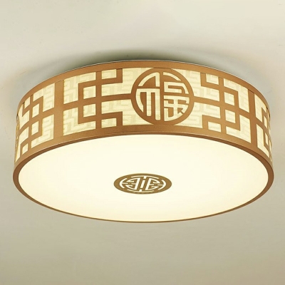 Traditional Style Drum Ceiling Light Fixture 1 Head Fabric Flush Mount Light for Living Room