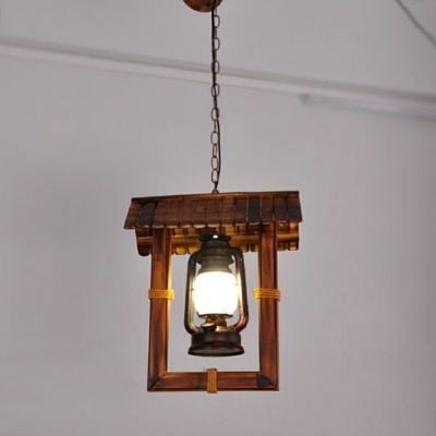 Vintage Nautical Style Single Bulb Pendant Light Distressed Wood Kerosene Lamp Shaped Hanging Light for Restaurant