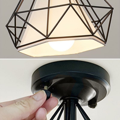 1-Light Flush Mount Ceiling Fixture Black Flush-Mount Cage Lamp Industrial Lighting