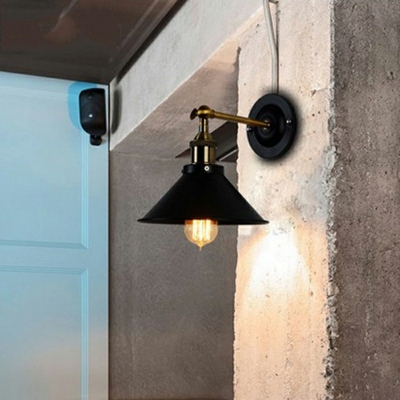 1 Light Swing Arm Wall Lighting Fixtures Circular Backplate Wall Light Fixture in Black
