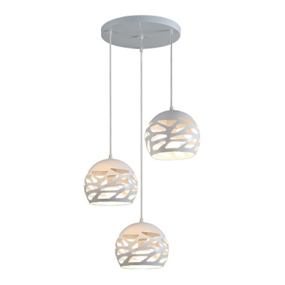 3 Lights Dome Cluster Pendant Light Contemporary White Iron Hanging Lamp for Bedroom