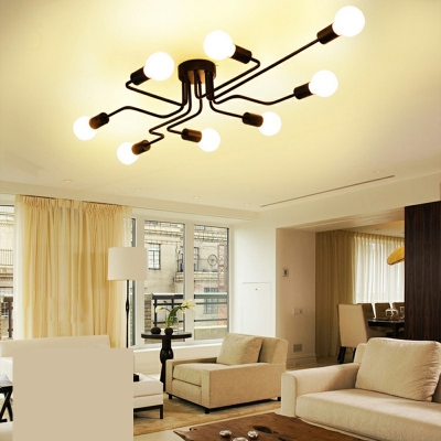 8-Light Flush Mount Lamp Antique Style Starburst Shape Metal Ceiling Light Fixtures