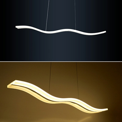 Acrylic White Linear Island Light Modern Wave Design LED Island Pendant in Warm Light