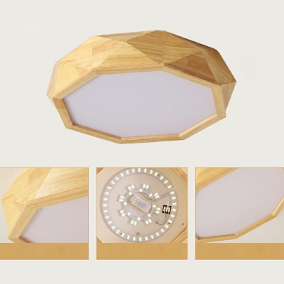 Contemporary Hexagon Shaped Wood Flush Light Fixture Led Flush Mount White Light for Bedroom