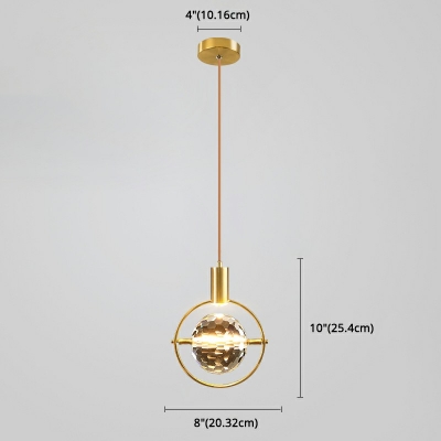 Crystal Metal LED Hanging Light Circle Postmodern Style Pendant Light for Bedside