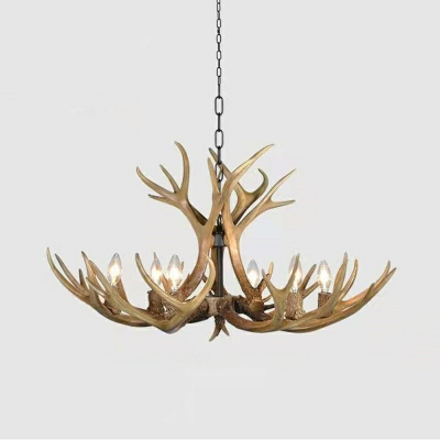 Faux Antler Bistro Hanging Chandelier Country Resin 6 Heads Brown Pendant Ceiling Light