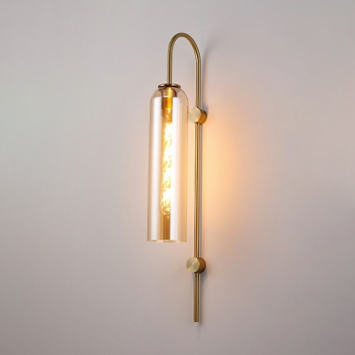 Glass Elongated Tube Sconce Mid Century 1-Light Wall Mounted Lamp with Gooseneck Arm