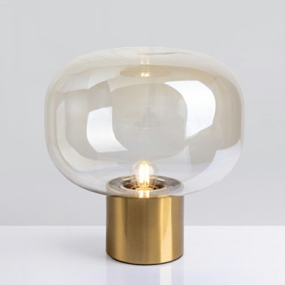 Glass Oblong Table Light Modern 1 Head Nightstand Lamp with Brass Metal Base