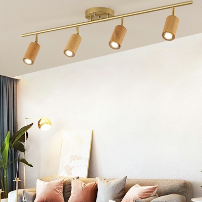 Gold Tube Living Room Ceiling Track Lighting Metal Modernism Semi Flush Light Fixture with Iron Shade